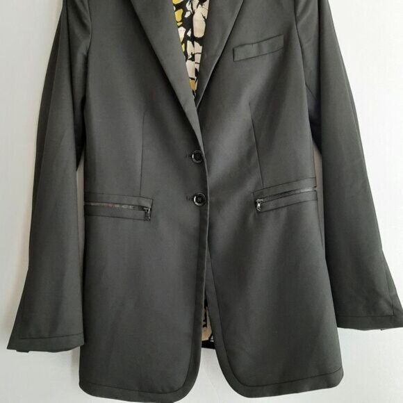 ROBERT RODRIGUEZ / Blazer Jacket Black Button Down Silk Floral Lining Sz 6 - Picture 3 of 16